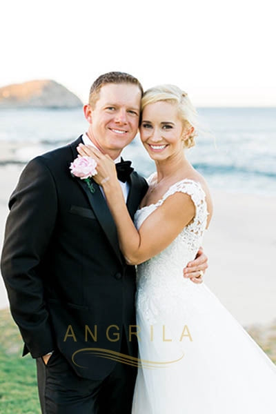 A-line/Princess Sweetheart Lace Bodice Sleeveless Tulle Wedding Dresses