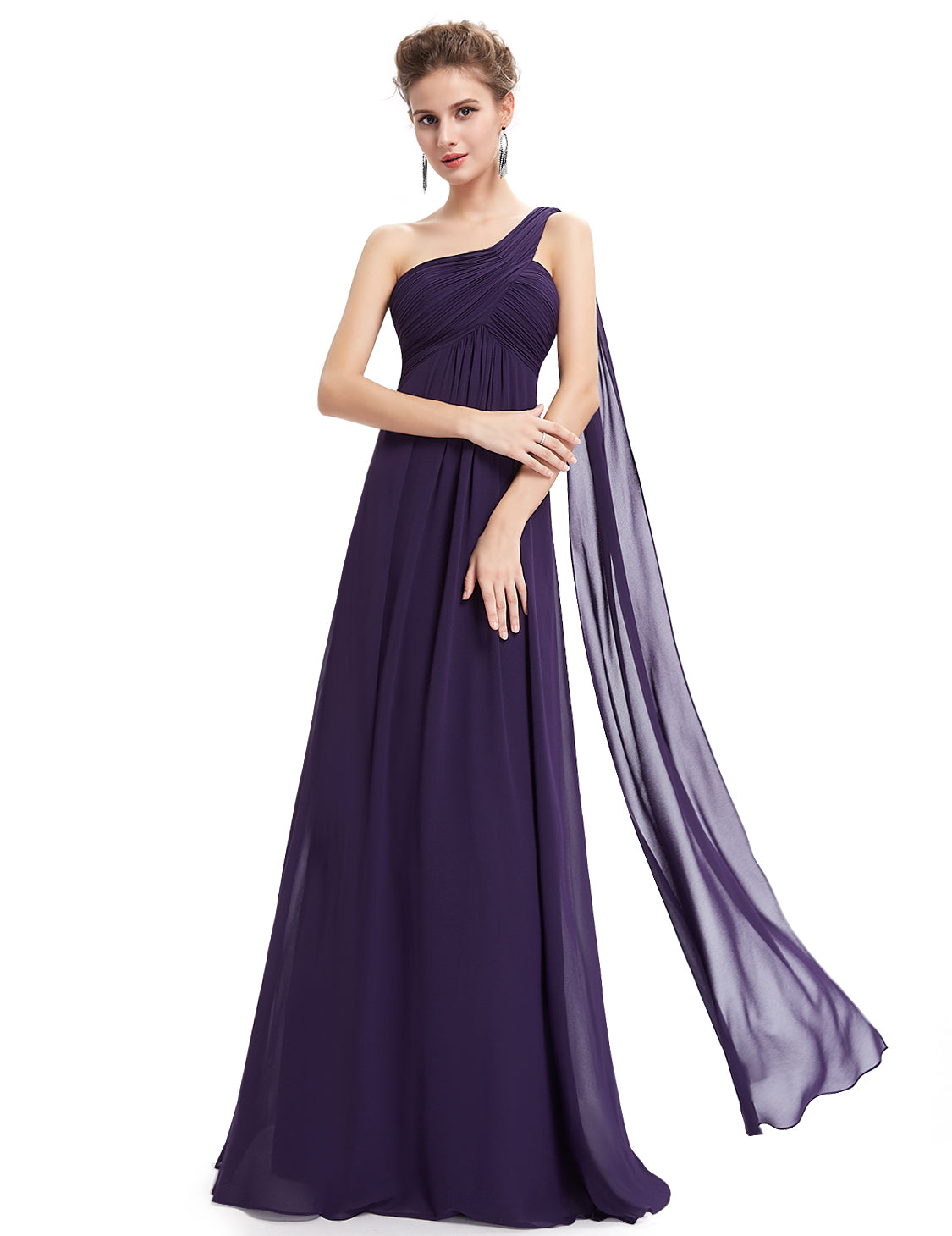 One-shoulder Empire Pleated Long Chiffon Bridesmaid Dress