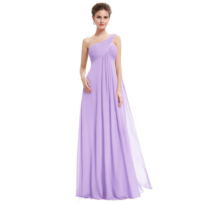 One-shoulder Empire Pleated Long Chiffon Bridesmaid Dress