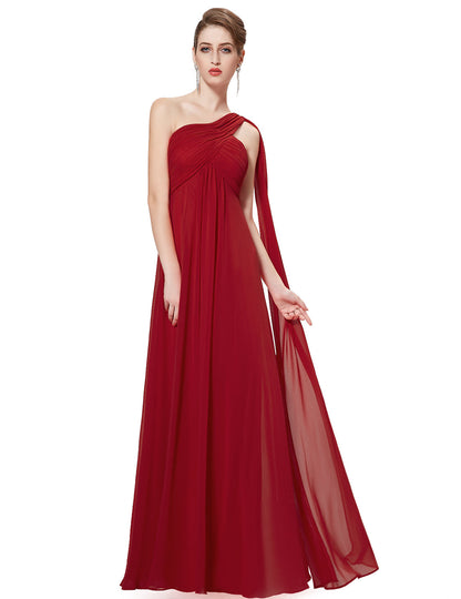 One-shoulder Sash Pleated Long Chiffon Bridesmaid Dress