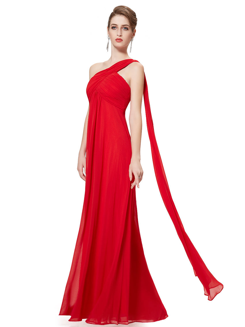One-shoulder Empire Pleated Long Chiffon Bridesmaid Dress
