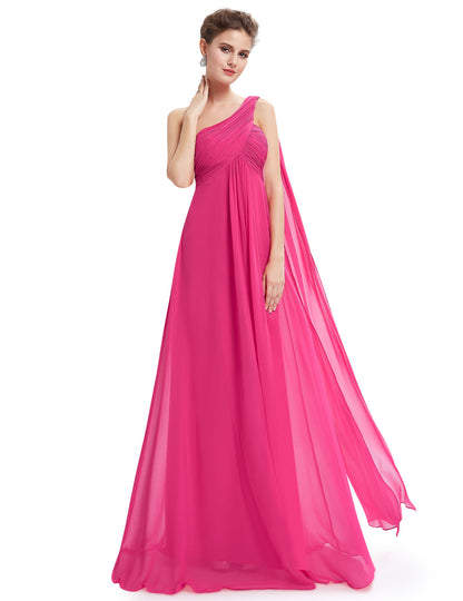 One-shoulder Empire Pleated Long Chiffon Bridesmaid Dress