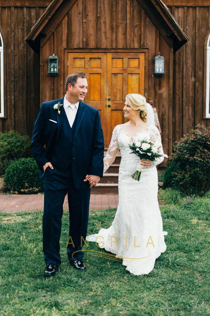Sleek Trumpet/Mermaid Long Sleeves Lace Wedding Dresses