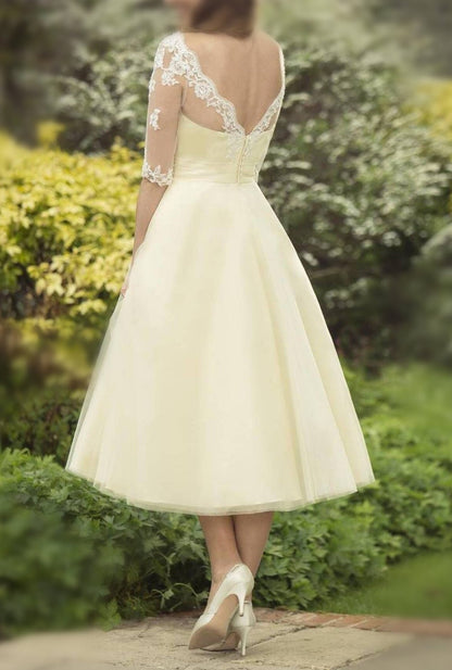 Bravo A-line/Princess 1/2 Sleeves Lace Appliqued Bridesmaid Dresses