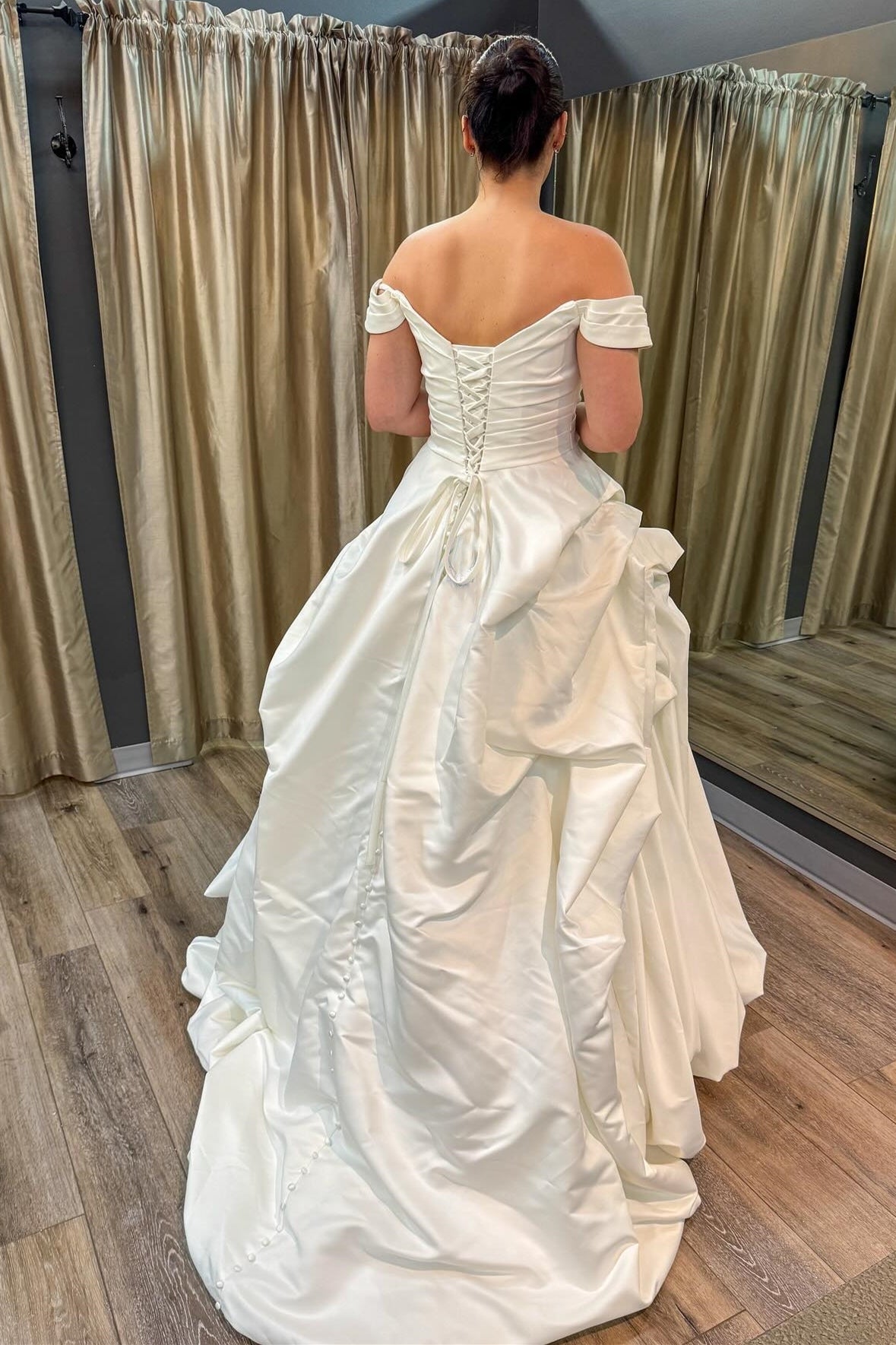 White Off-the-Shoulder Bridal Gown with Irregular Ruffles