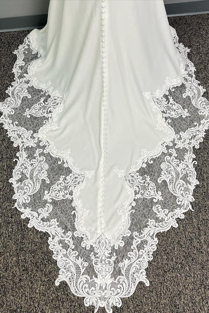 White Lace Plunge V Backless Mermaid Wedding Dress
