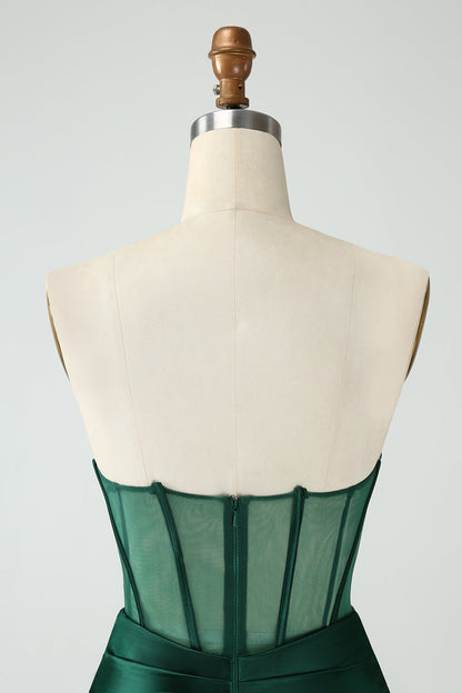 Strapless Sheer Bodice Mini Cocktail Dress in Emerald Green