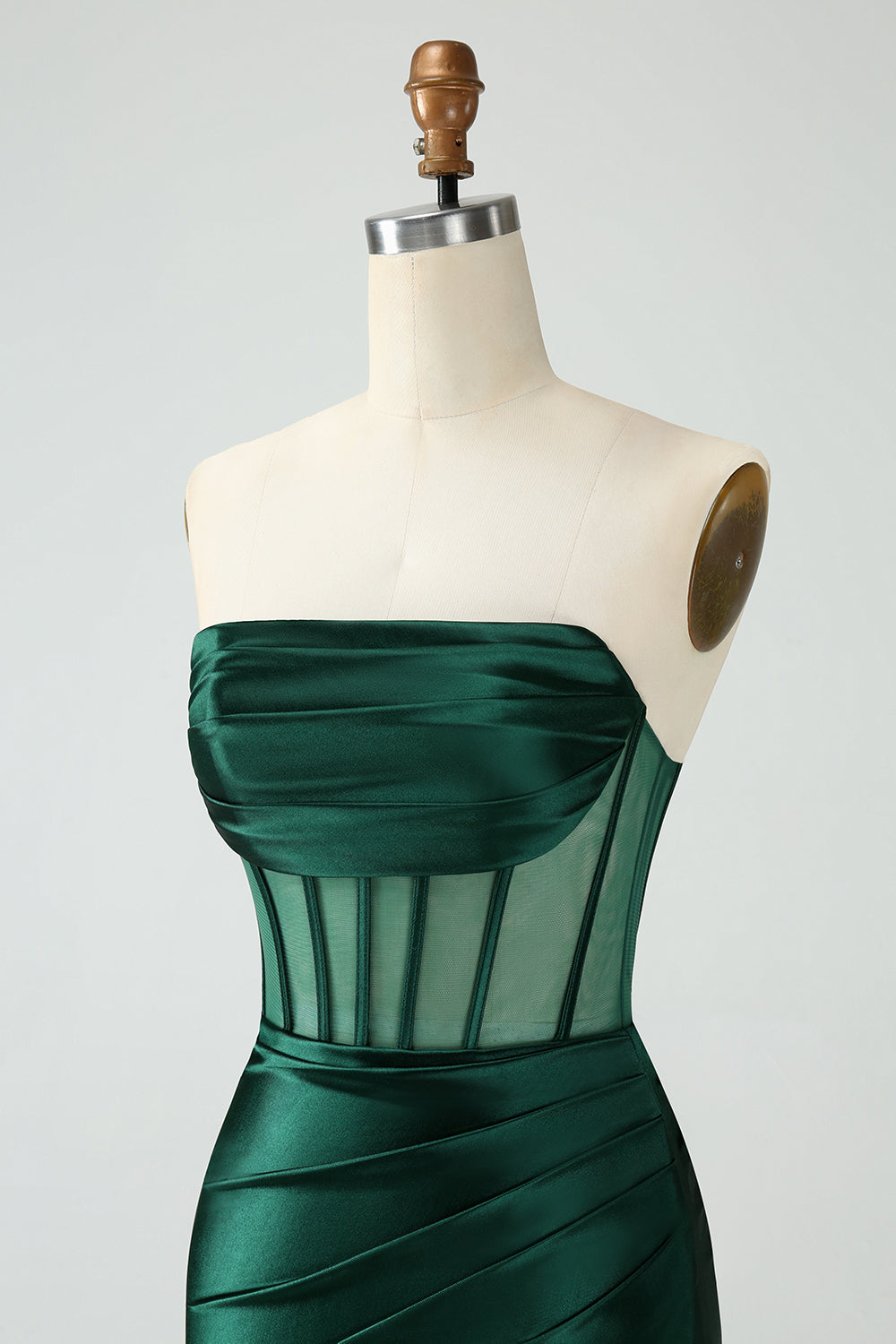 Strapless Sheer Bodice Mini Cocktail Dress in Emerald Green