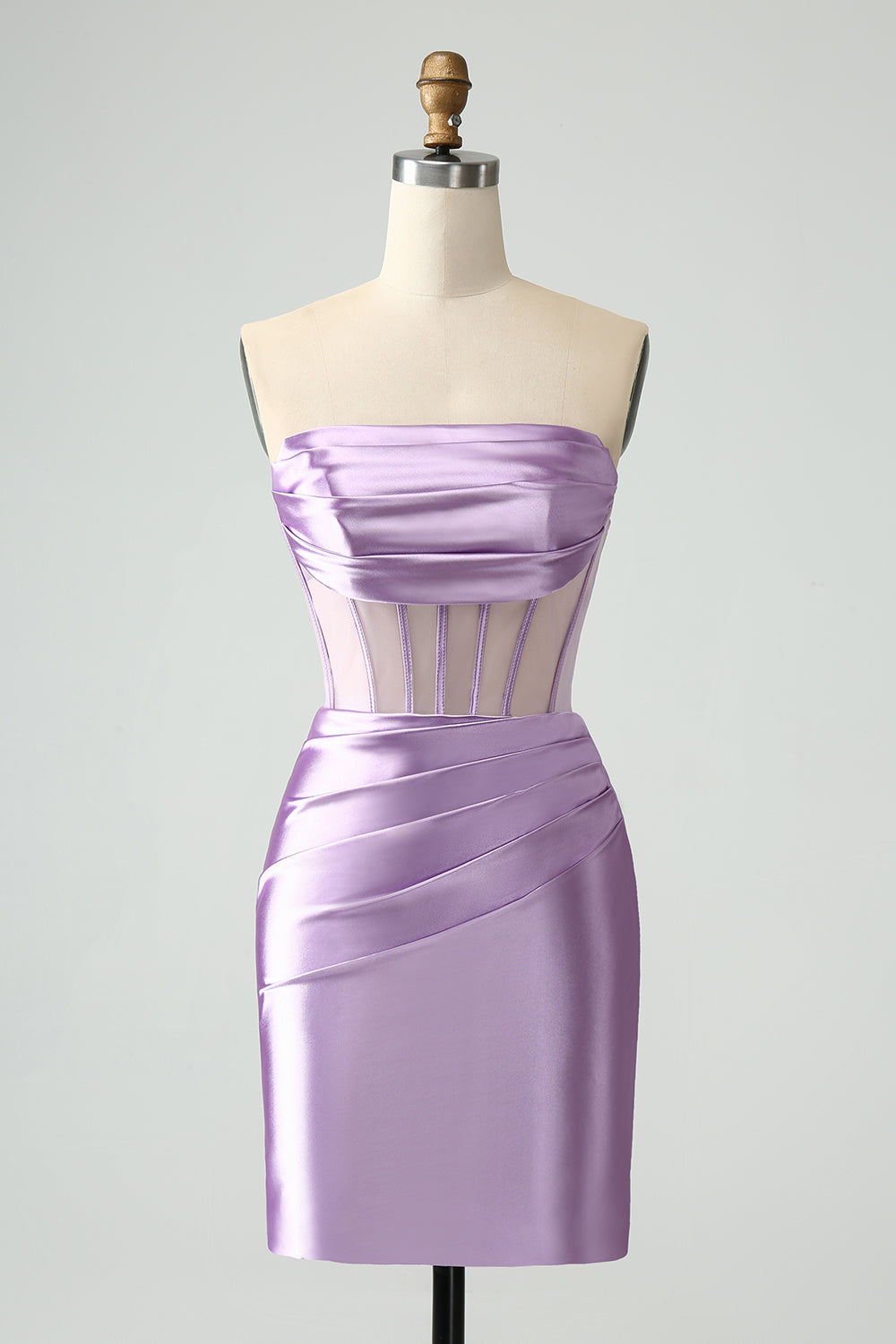 Strapless Sheer Bodice Mini Cocktail Dress in Emerald Green