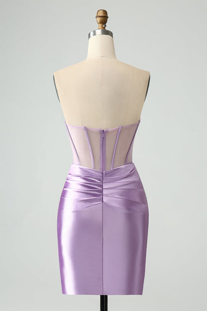 Strapless Sheer Bodice Mini Cocktail Dress in Emerald Green
