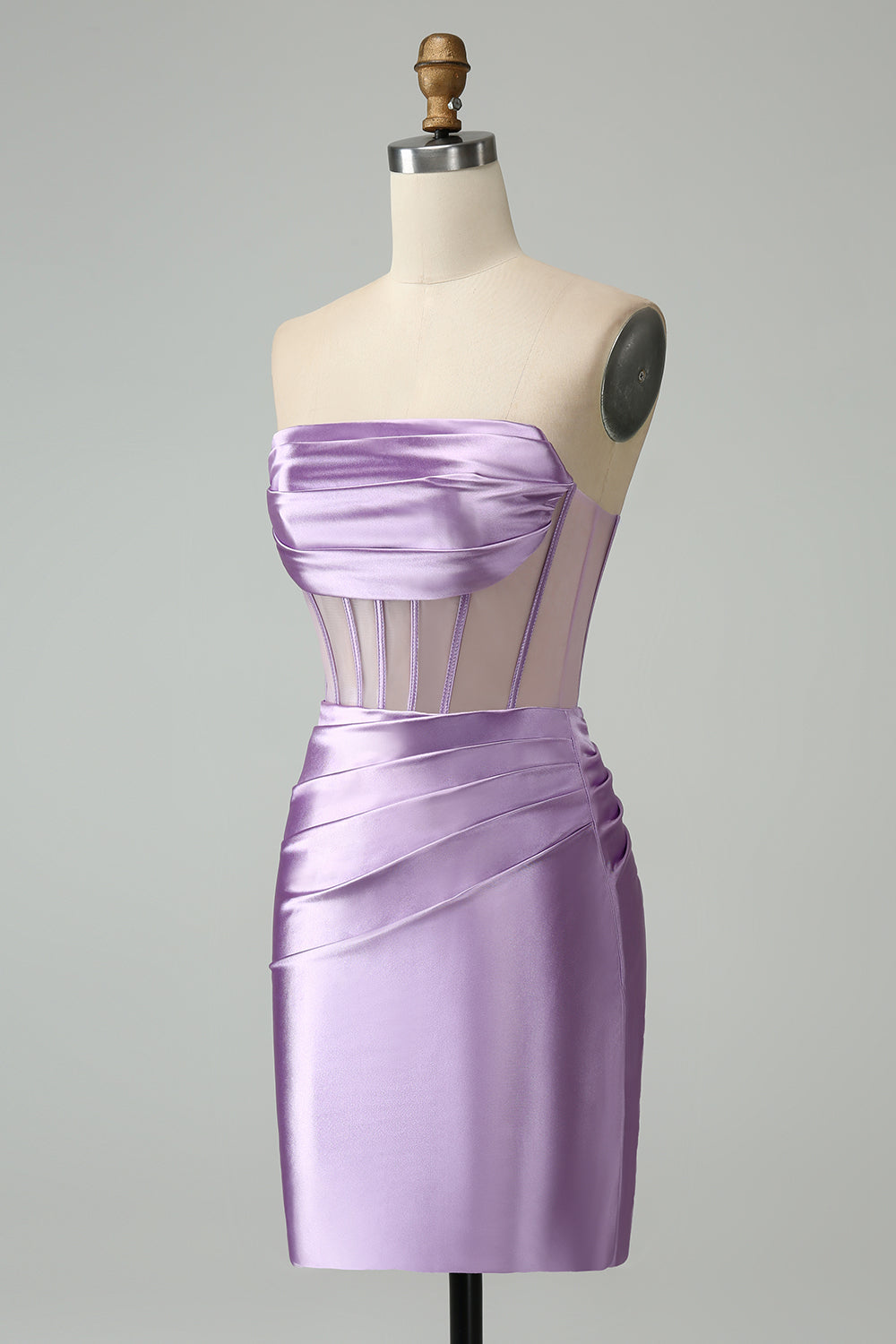 Strapless Sheer Bodice Mini Cocktail Dress in Emerald Green