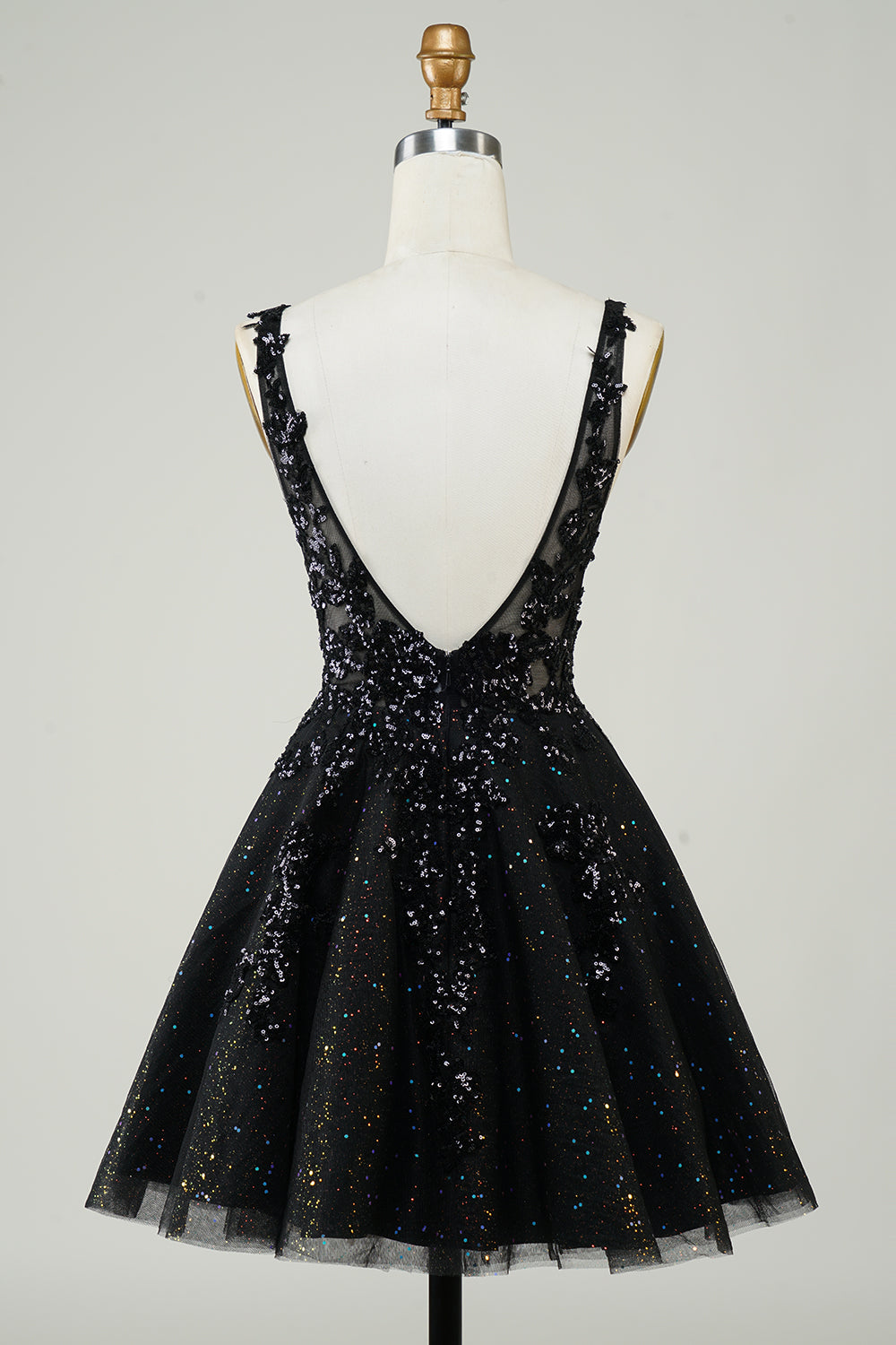 Orange Glitter Applique V-Neck A-Line Homecoming Dress