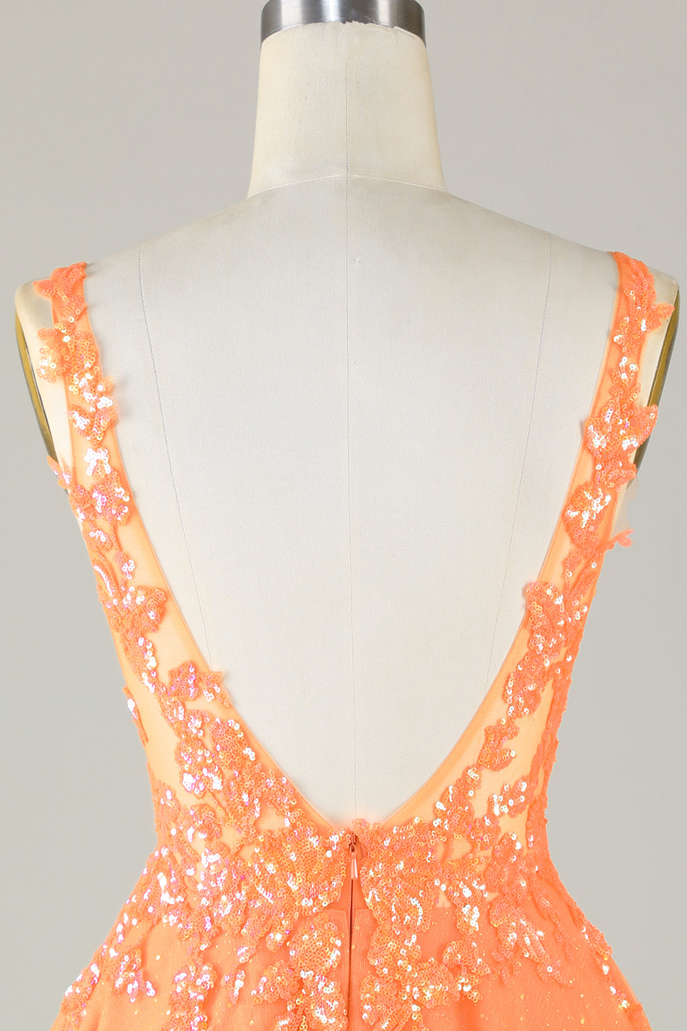 Orange Glitter Applique V-Neck A-Line Homecoming Dress