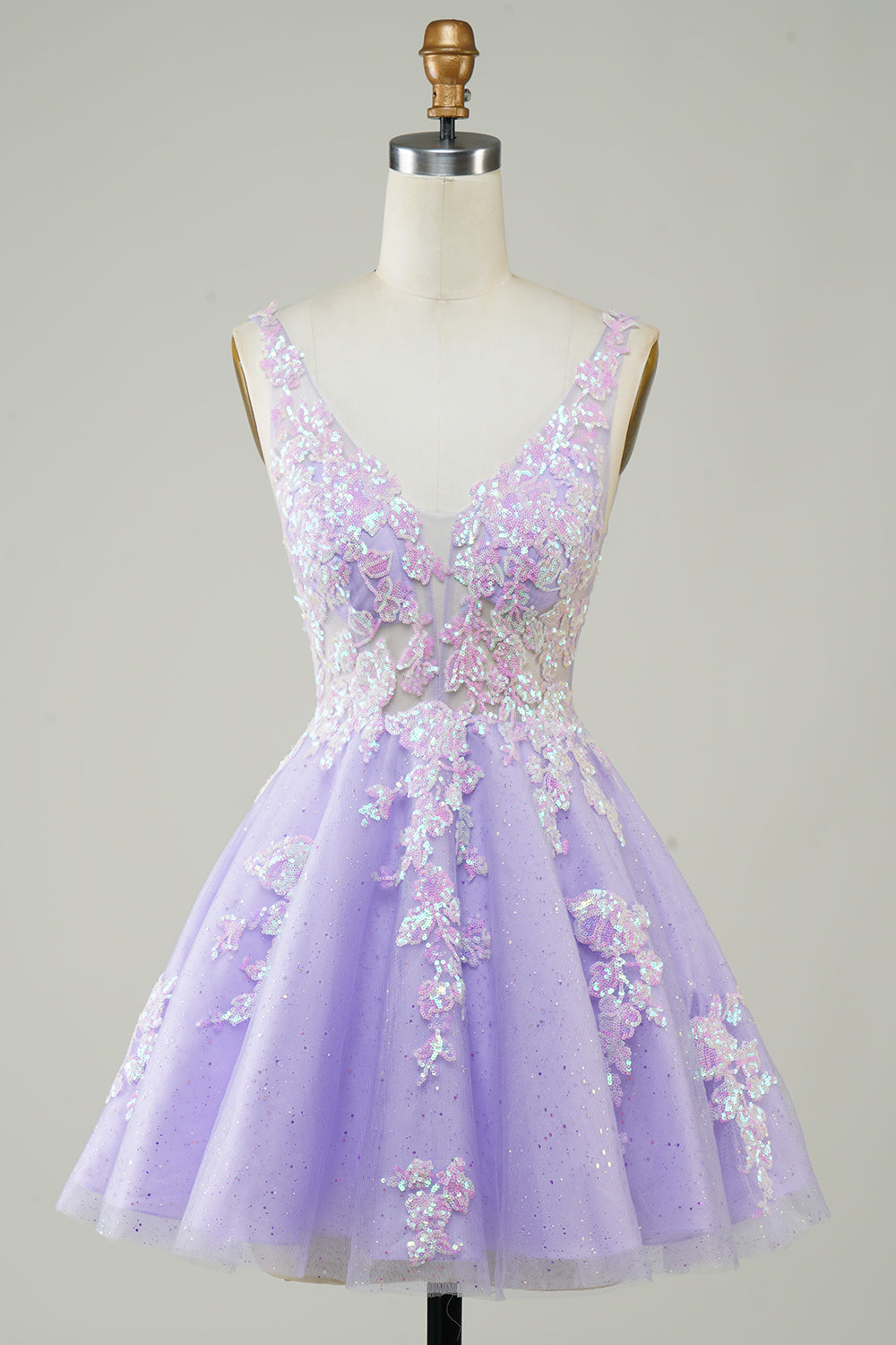 Orange Glitter Applique V-Neck A-Line Homecoming Dress