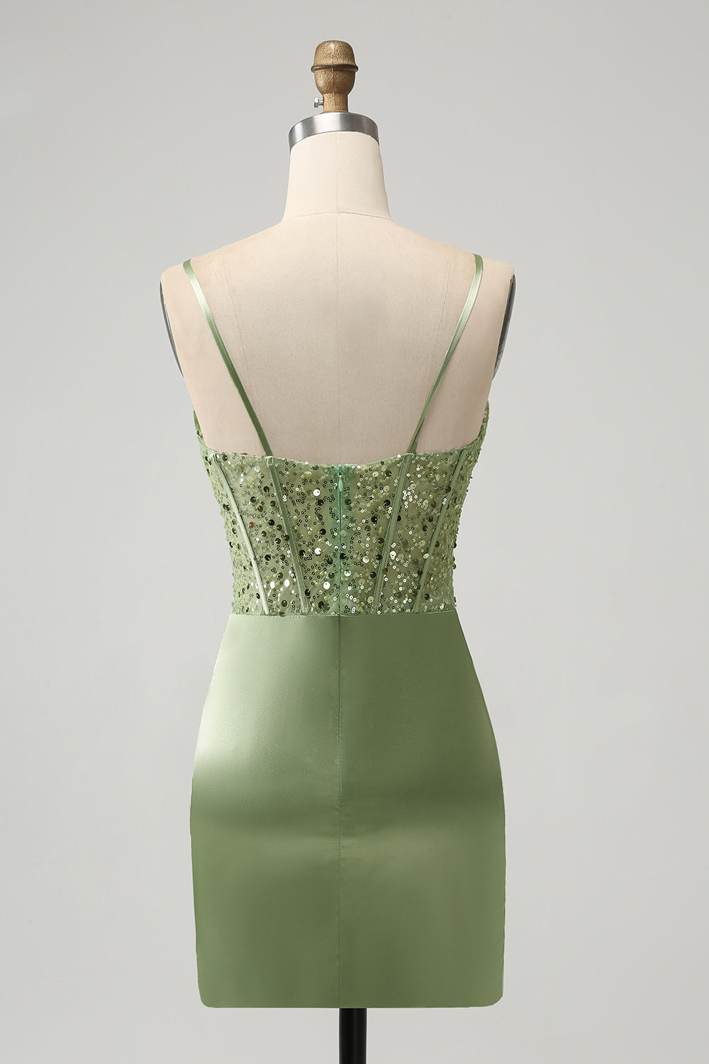Corset Sequin Mini Homecoming Dress in Sage Green