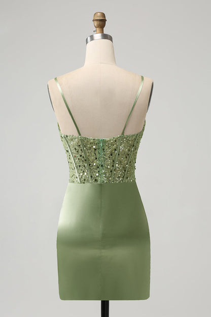 Corset Sequin Mini Homecoming Dress in Sage Green