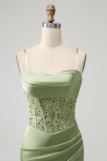 Corset Sequin Mini Homecoming Dress in Sage Green