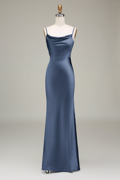 Cowl Neck and Back Maxi Dress in Dusty Blue