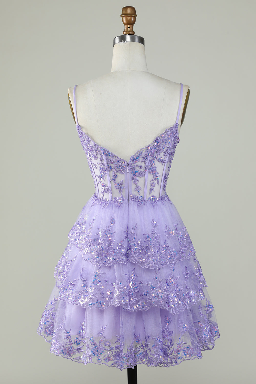 Glitter Lace Corset Ruffle Tiered Short Homecoming Dress