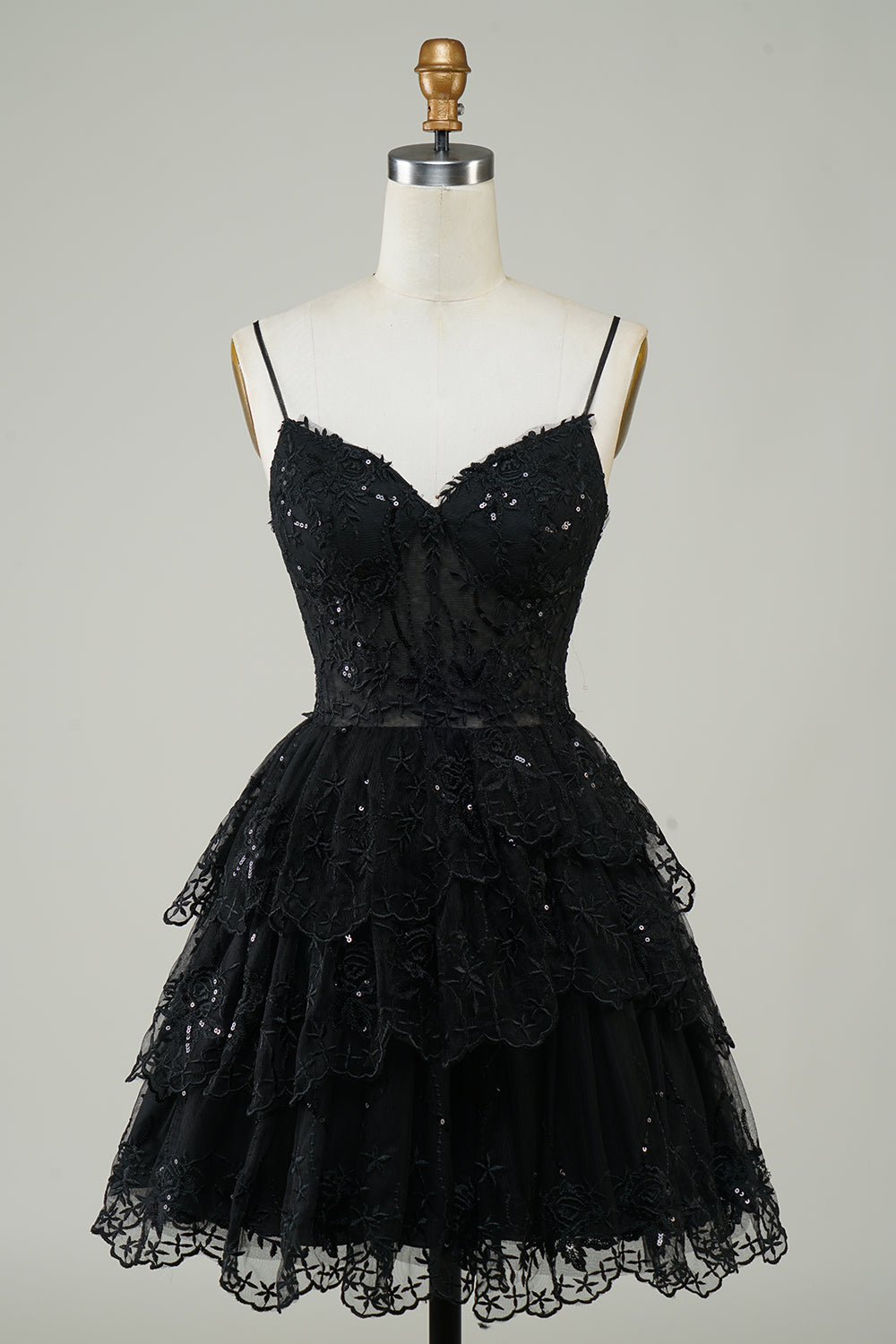 Glitter Lace Corset Ruffle Tiered Short Homecoming Dress