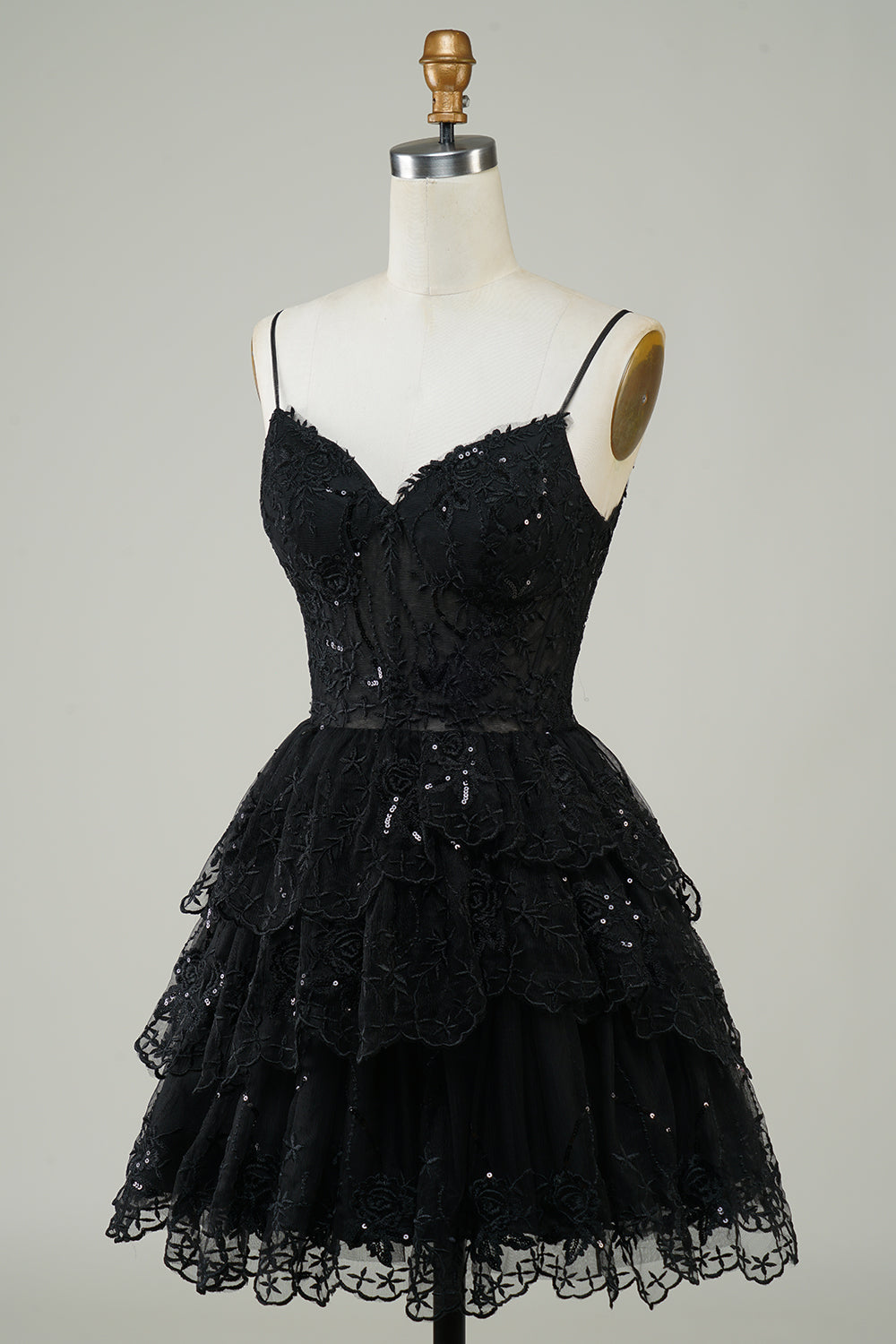 Glitter Lace Corset Ruffle Tiered Short Homecoming Dress