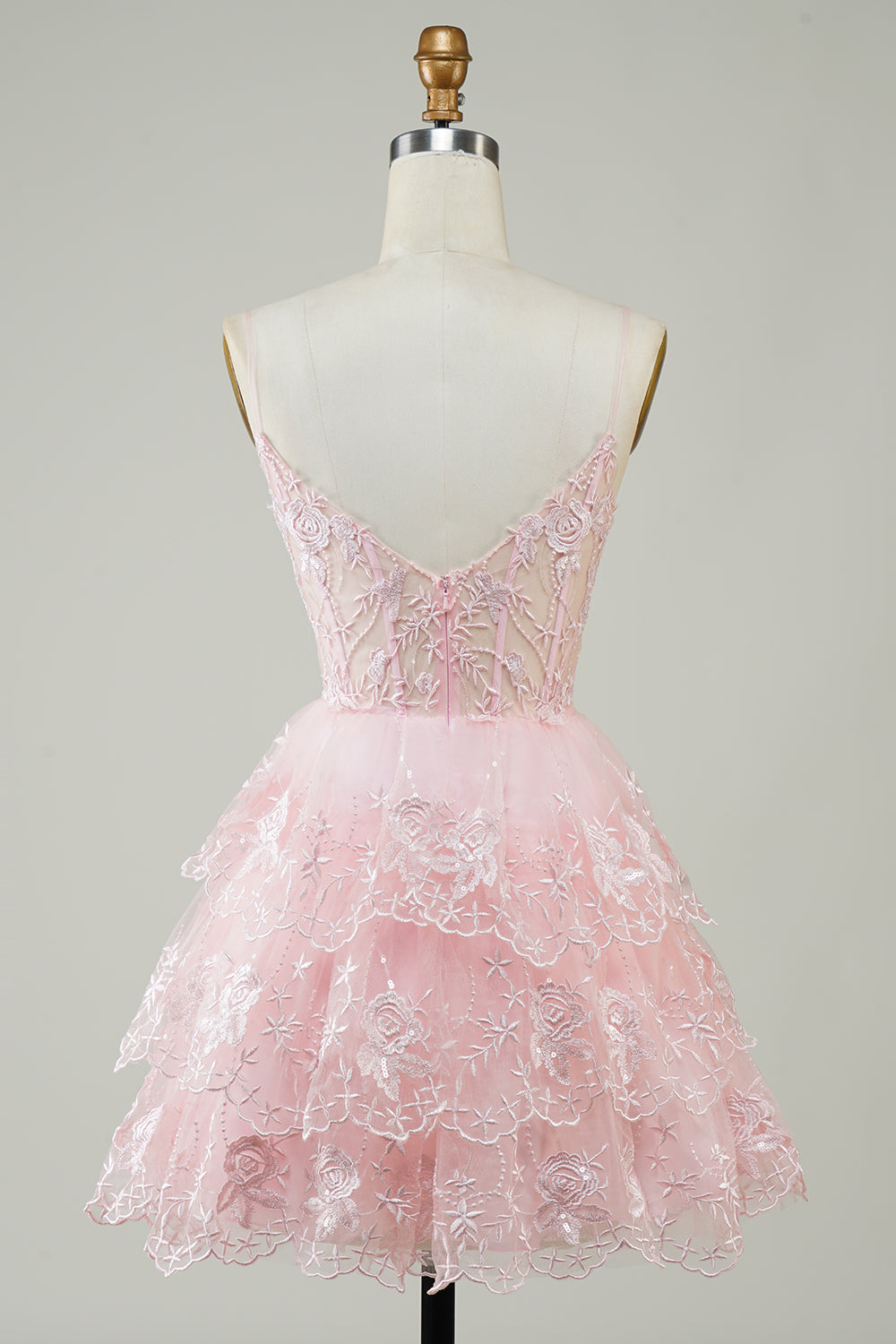 Glitter Lace Corset Ruffle Tiered Short Homecoming Dress