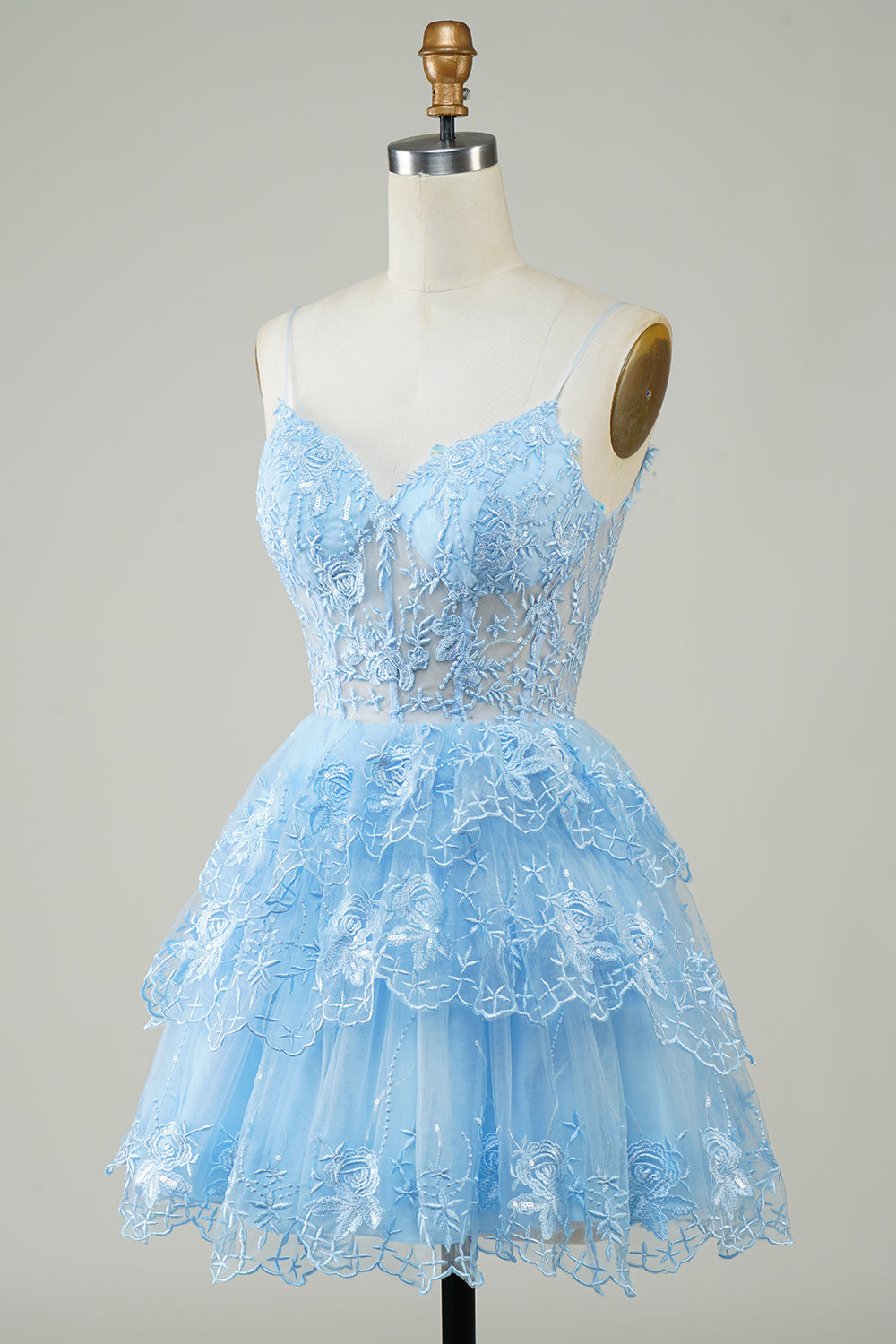 Glitter Lace Corset Ruffle Tiered Short Homecoming Dress