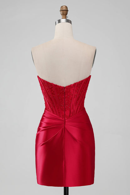 Strapless Lace Ruched Bodycon Short Homecoming Dress