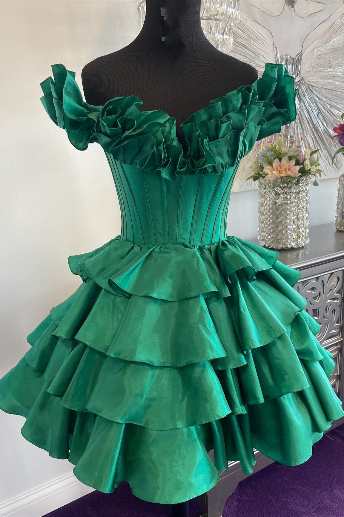 Off-the-Shoulder Corset Ruffle Tiered Homecoming Dress