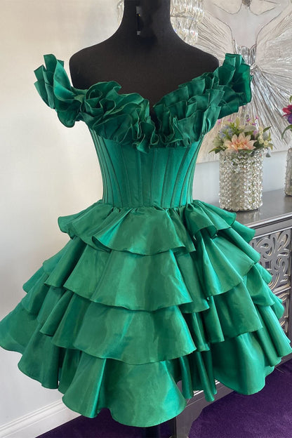 Off-the-Shoulder Corset Ruffle Tiered Homecoming Dress