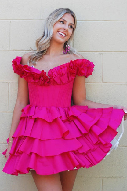 Off-the-Shoulder Corset Ruffle Tiered Homecoming Dress
