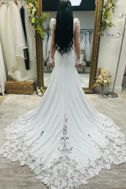 Mermaid White Strapless Wedding Dress with Detachable Sleeves