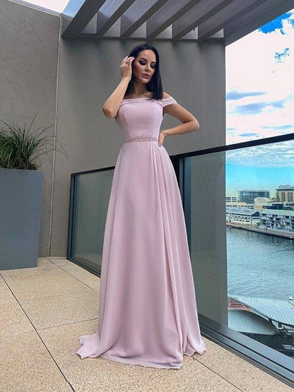 A-Line/Princess Chiffon Beading Straps Sleeveless Floor-Length Dresses - RongMoon
