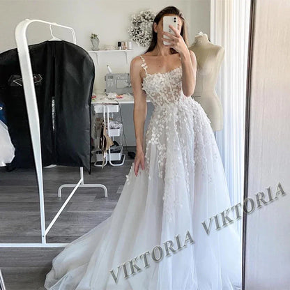 VIKTORIA Vintage Backless Wedding Dresses For Woman Spaghetti Straps Lace Appliques