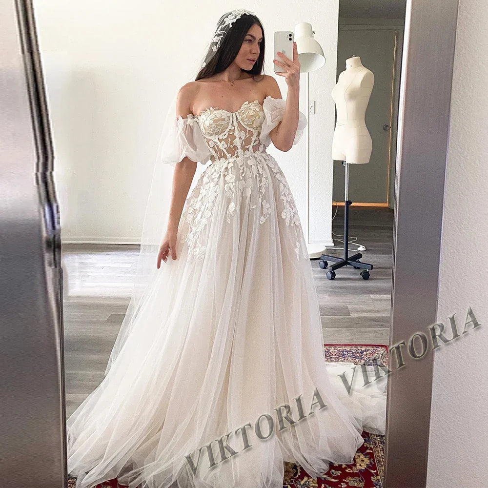 VIKTORIA Vintage Backless Wedding Dresses For Woman Spaghetti Straps Lace Appliques