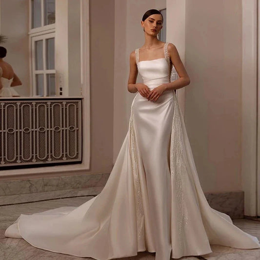 Luxury Empire Wedding Dresses Beaded Square Collar Mermaid Gowns