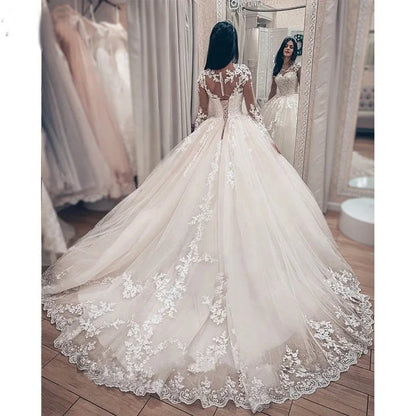 Elegant Summer Long Sleeve Wedding Dresses Lace Ball Gown