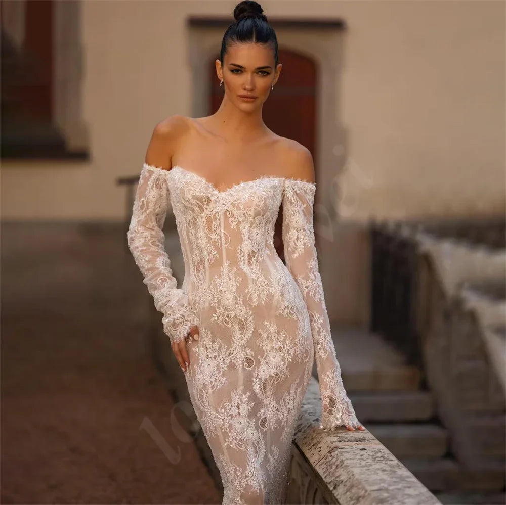 Charming Mermaid Lace Wedding Dresses With Long Sleeves