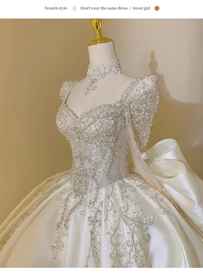 Sweet Square Collar Satin Wedding Dress Plus Size Ball Gown