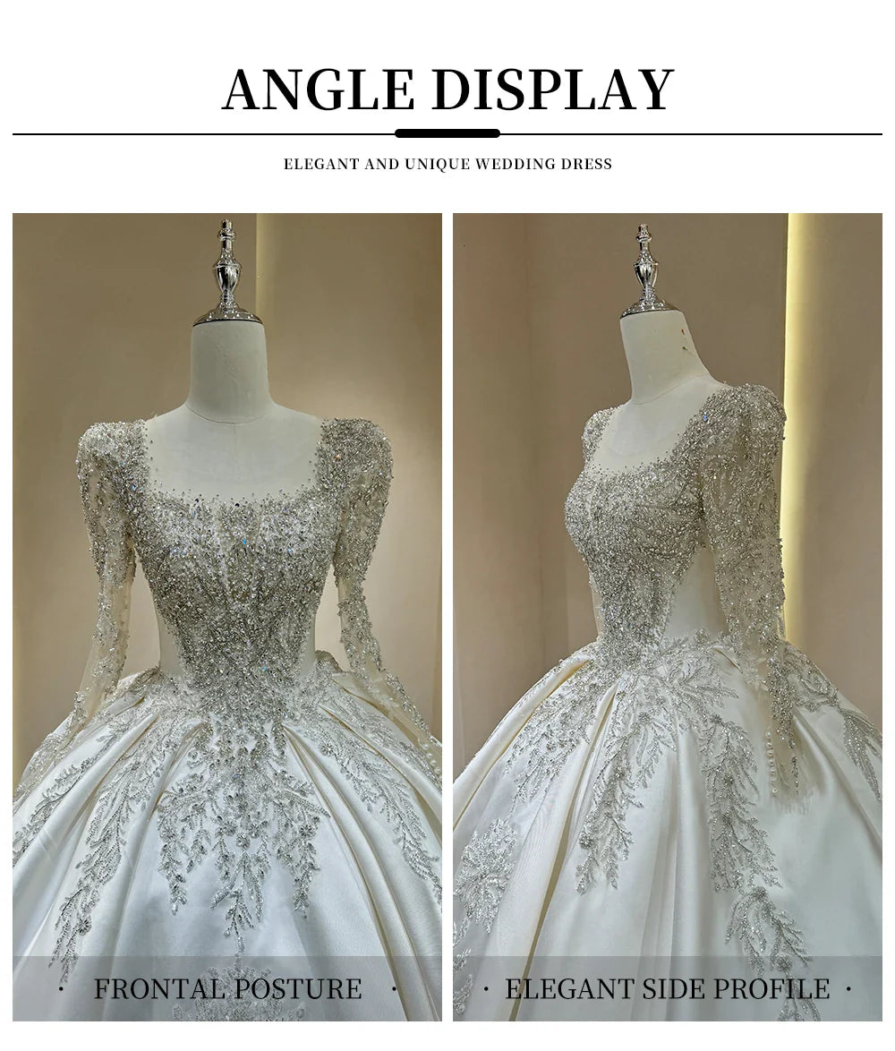 Luxurious Bridal Gown with Sparkling Embellishments Lace Embroidery and Long Train Wedding Dress