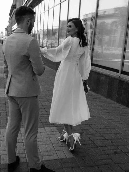 ANGELSBRIDEP Short Wedding Dresses A Line V Neck Puffy Gowns