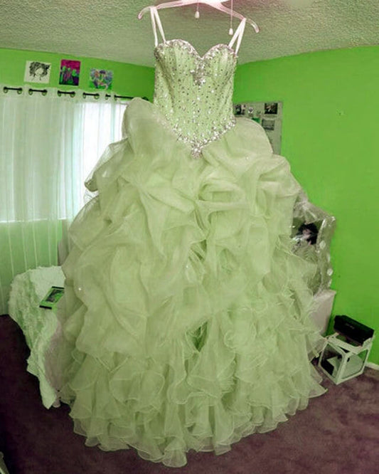 Beaded Sweetheart Light Blue Quinceanera Dresses Ball Gowns Organza Layered