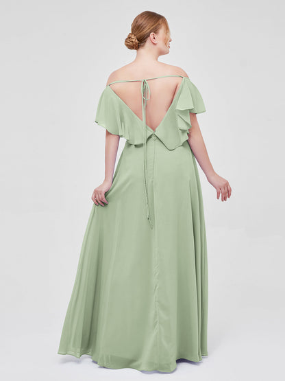 Cap Sleeves Chiffon Bridesmaid Dresses with Slit Dusty Sage Plus Size