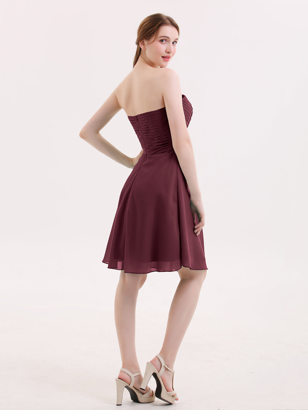 Short Strapless Bridesmaid Dress with Sweetheart-Cabernet
