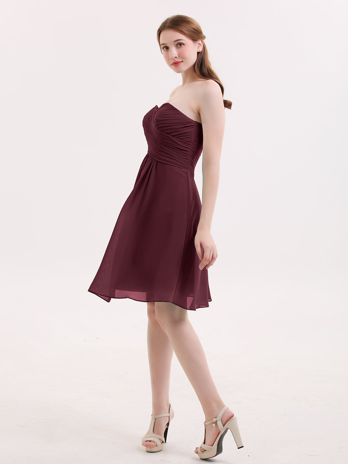 Short Strapless Bridesmaid Dress with Sweetheart-Cabernet