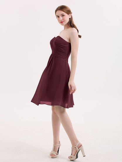 Short Strapless Bridesmaid Dress with Sweetheart-Cabernet