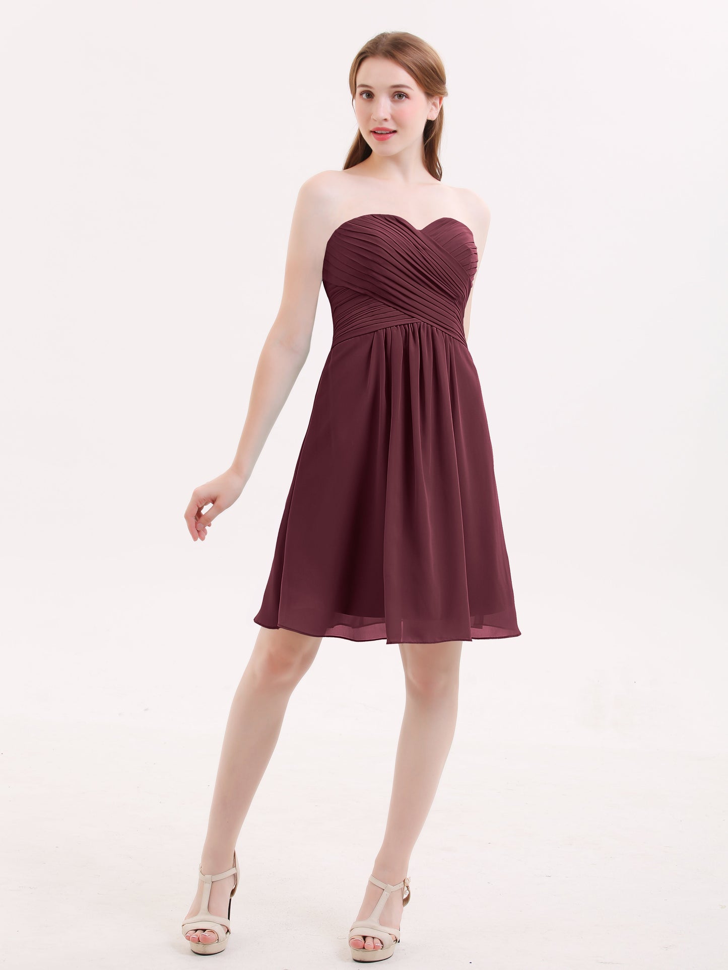 Short Strapless Bridesmaid Dress with Sweetheart-Cabernet