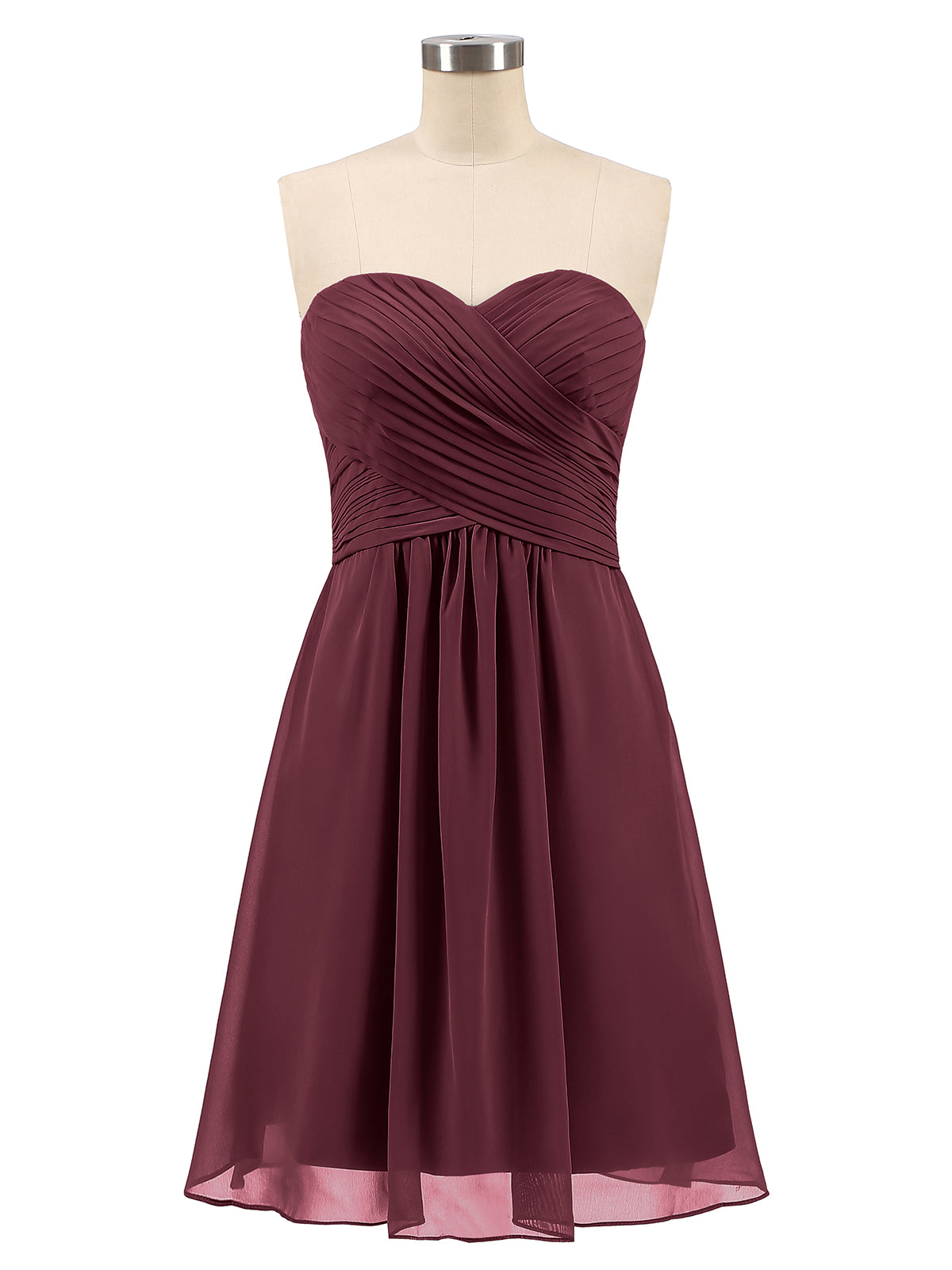 Short Strapless Bridesmaid Dress with Sweetheart-Cabernet