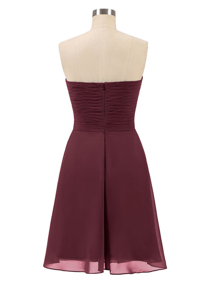Short Strapless Bridesmaid Dress with Sweetheart-Cabernet