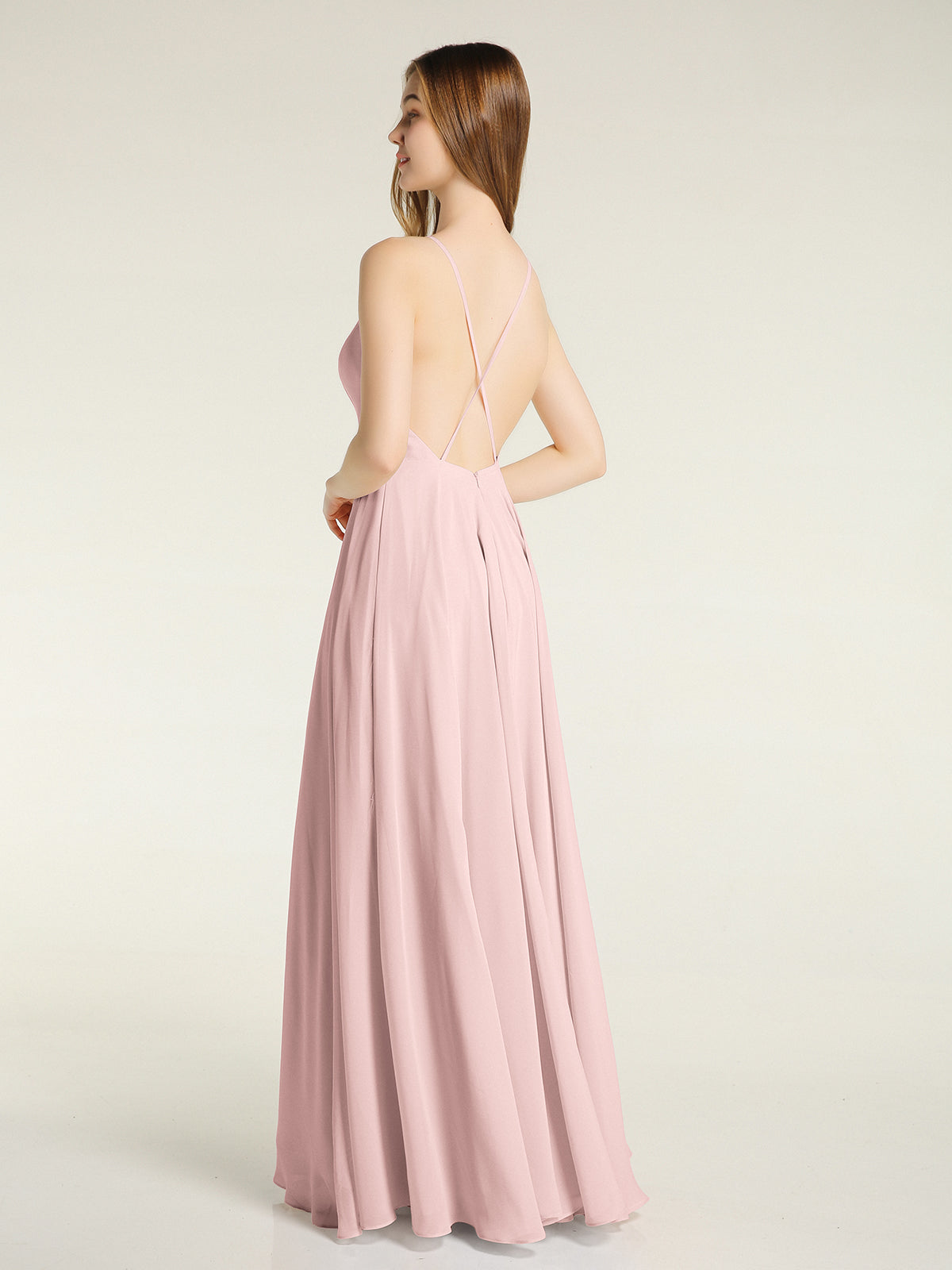 Low Back Simple Chiffon Birdesmaid Dresses-Dusty Rose